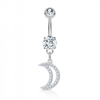 Piercing nombril  lune strass en pendentif - Gris