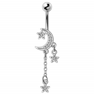 Piercing nombril  lune strass et toiles suspendues