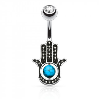 Piercing nombril  main de Fatima / Hamsa avec perle de Turquoise