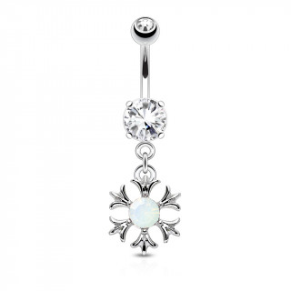 Piercing nombril  mdaille sertie d'une Opalite blanche