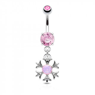 Piercing nombril  mdaille sertie d'une Opalite rose