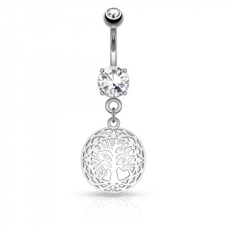 Piercing nombril mdaillon arbre de vie argent