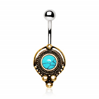 Piercing nombril mdival plaqu or  Turquoise