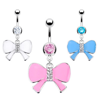 Piercing nombril noeud papillon serti de colori uni