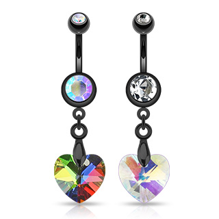 Piercing nombril noir � pendentif coeur prisme