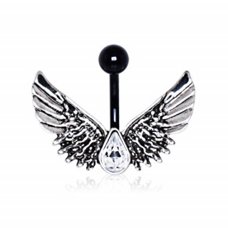 Piercing nombril noir  ailes d'ange et strass