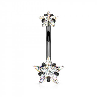 Piercing nombril noir à zirconiums étoilés (filetage interne - 100% acier)