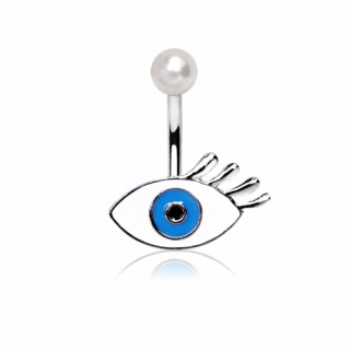 Piercing nombril oeil bleu  perle blanche