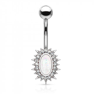 Piercing nombril opale blanche et cadre à rayons