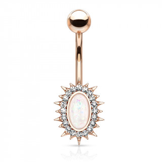 Piercing nombril opale blanche et cadre  rayons - Cuivr