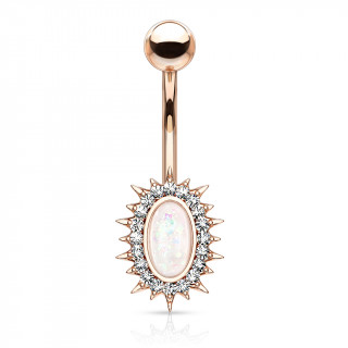 Piercing nombril opale blanche et cadre à rayons - Cuivré
