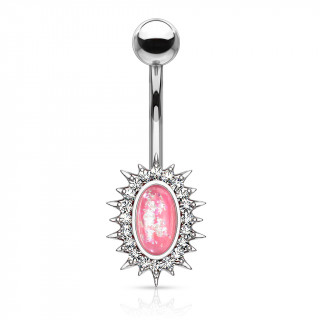 Piercing nombril opale rose et cadre  rayons