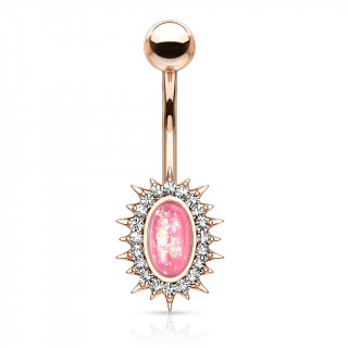 Piercing nombril opale rose et cadre  rayons - Cuivr