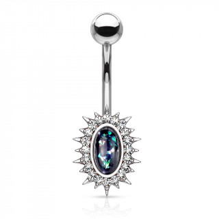 Piercing nombril opale vert foncé et cadre à rayons