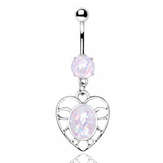 Piercing nombril Opales et coeur pendentif