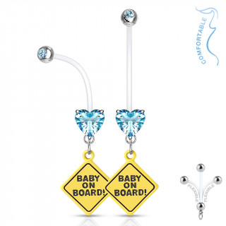 Piercing nombril panneau bébé à bord à coeur strass - Bleu aqua