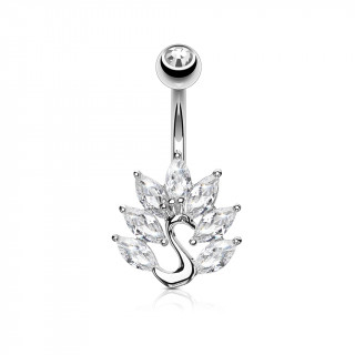 Piercing nombril paon  ventail de pierres claires