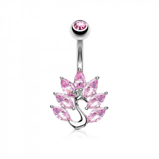 Piercing nombril paon  ventail de pierres roses