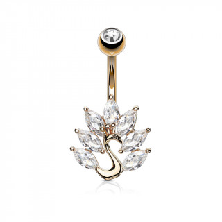 Piercing nombril paon plaqu or rose  ventail de pierres