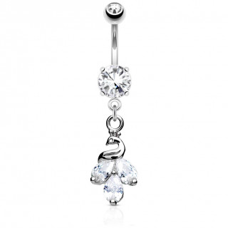 Piercing nombril paon à plumage strass