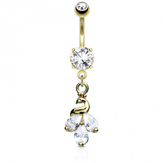 Piercing nombril paon  plumage strass - Plaqu or