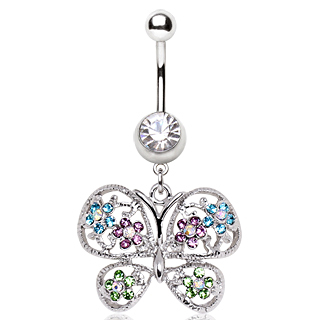 Piercing nombril papillon à fleurs