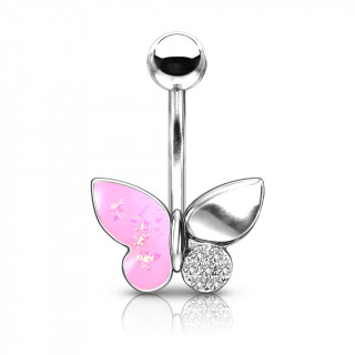 Piercing nombril papillon  ailes de cristal et opale - Rose