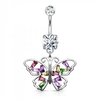 Piercing nombril papillon  ailes zirconium multicolores