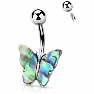 Piercing nombril papillon Argent  ailes d'abalone