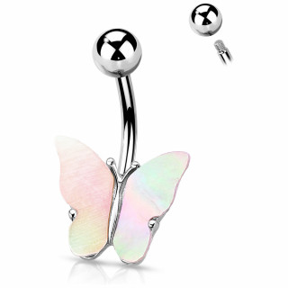 Piercing nombril papillon Argenté à ailes de coquillage