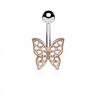 Piercing nombril papillon aux ailes cuivrs serties de cristaux aurore borale
