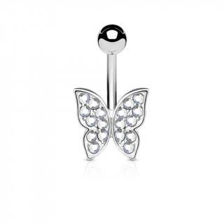 Piercing nombril papillon aux ailes serties de cristaux clairs