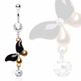 Piercing nombril papillon chic noir et dor