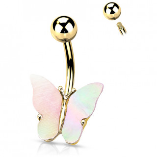 Piercing nombril papillon Dor  ailes de coquillage