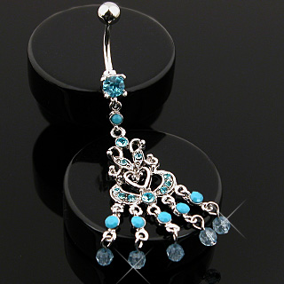 Piercing nombril papillon et coeur Turquoise