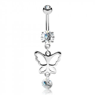 Piercing nombril papillon et strass suspendus