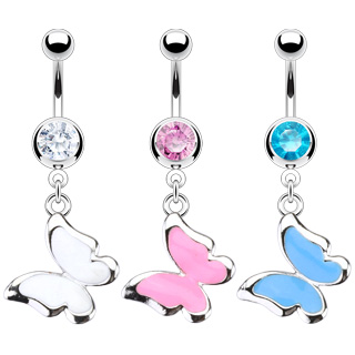 Piercing nombril papillon pastel  coutours argents