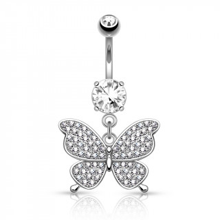 Piercing nombril papillon argent pav de strass