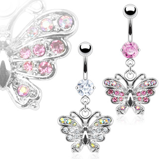 Piercing nombril papillon pav� de zircons