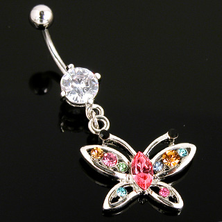 Piercing nombril papillon serti multicolore