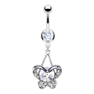 Piercing nombril papillon suspendu pav de pierres