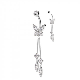 Piercing nombril papillon � tra�n�e scintillante