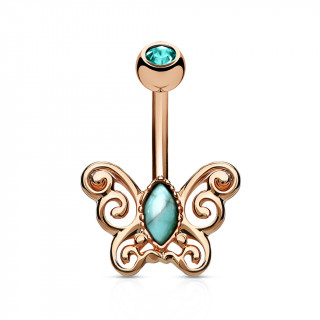 Piercing nombril papillon vintage  turquoise - cuivr