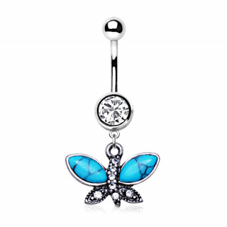 Piercing nombril papillon vintage  ailes de turquoise