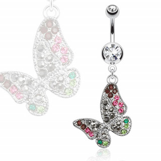 Piercing nombril papillon vintage multicolore