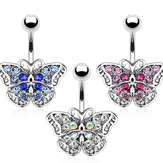 Piercing nombril papillon vintage pav de pierres