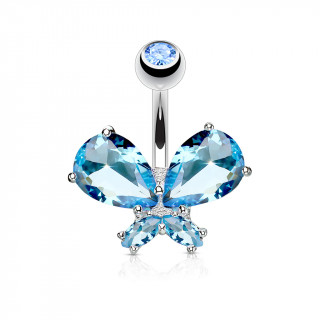 Piercing nombril papillon zirconium majestueux - bleu aqua