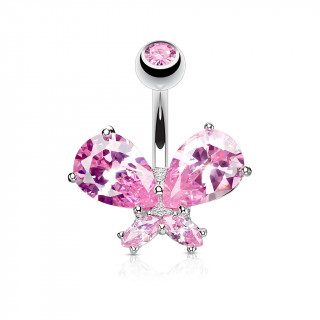 Piercing nombril papillon zirconium majestueux - rose