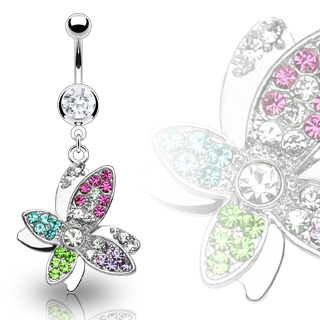 Piercing nombril papillons superpos�s multicolores