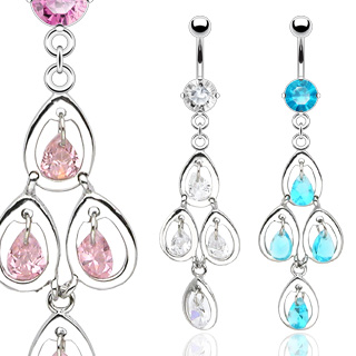 Piercing nombril pendentif chandelier 4 ovales